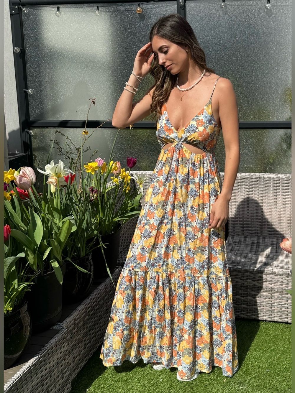 NWT Abercrombie & Fitch Yellow Floral Cutout Maxi Dress US SM